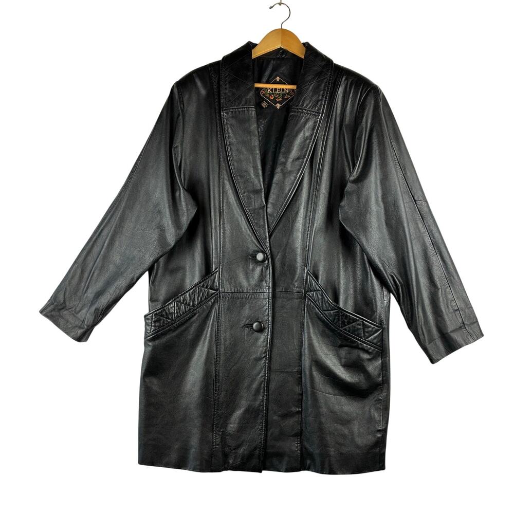 Black Leather Button-Front Women's Coat